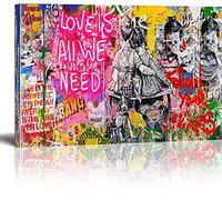MJEDC Banksy Images sur toile Love is All We Need Graffiti Street Art prête à l'emploi sur châssis Décoration murale XXL 20 x 30 cm