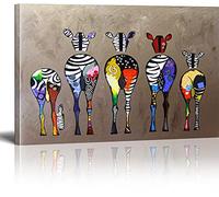 MJEDC Banksy Images sur toile Motif troupeau de zèbre coloré Rears Graffiti Street Art prête à l'emploi sur châssis Décoration murale XXL 80 x 150 cm