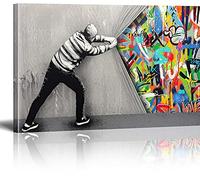 MJEDC Images sur toile Banksy Behind the Curtain Graffiti Art Graffiti Street Art prête à l'emploi sur châssis Kunstdrucke Décoration murale pour le salon XXL 20 x 30 cm