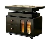 MJJRWF Table Basse Relevable avec Rangement et roulettes | Plateau Pivotant 360 degres, Noyau en Bois Massif, Roulettes Blocables, Tiroir Cache(Style1)