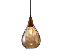 Mjsdjof Suspension créative Goutte d'eau, Lampe Suspendue en Bois avec Abat-Jour en Verre en Forme de Larme, luminaire E27, Lustre de Salle à Manger, Lampes à Suspension industrielles rétro pour îlot