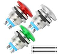 MKBKLLJY Lot de 3 boutons poussoirs momentanés à tête champignon de 19 mm IP65 étanche DC 12 V 3 A AC 110 V 5 A SPST avec vis bombées et fils de borne pour voiture, bateau, camion, 3 couleurs