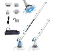 MKM Brosse à récurer électrique rotative britannique pour nettoyer la salle de bain, la baignoire et le carrelage du sol de la douche, machine automatique sans fil à 360° de long, outil motorisé