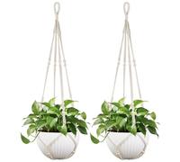 Mkono Lot de 2 grandes suspensions en macramé de 109 cm pour pot jusqu'à 30,5 cm, support de plantes extra long sans glands à suspendre avec perles en bois pour intérieur et extérieur, décoration