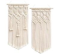 Mkouo 2Pcs Macrame Woven Wall Hanging Boho Chic Bohemian Home Geometric Art Decor - Beautiful Apartment Dorm Room Decoration, Small Size 45.7cm（L x 24cm(W)