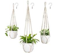 Mkouo Lot de 3 paniers suspendus en macramé pour plantes - Corde en coton avec perles sans pompons - 73 cm/89 cm/109 cm