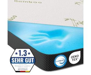 MKS 7cm Gel Surmatelas 100 x 200 cm, H3 Mémoire de Forme Viscoélastique, sur Matelas Mousse Ferme & Moelleux, Housse Bambou Amovible, Respirant & Rafraîchissant, Système Antidérapant