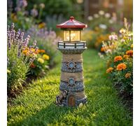 MKTOLHUS Phare décoratif de jardin à énergie solaire 27 cm étanche rotatif | Statue LED en résine imperméable avec capteur de lumières automatiques, faisceau à 360 degrés pour décoration extérieure