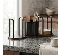 MKTOLHUS Porte-gobelet à café en acier carbone noir avec distributeur 3 en 1 et organisateur pour pailles, serviettes, paquets de sucre sur le comptoir de cuisine, le bureau ou le café bar