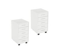 ML-Design 2x Caisson Mobile à 5 Tiroirs, 33x38x63,5cm, Armoire de Bureau avec Roulettes Weiß G