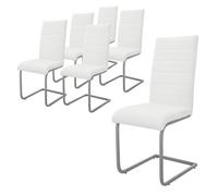 ML-Design 6 Chaises à Piétement de Salle à Manger Blanc Simili et Métal Design Cantilever Haut Dossier Chaise de Cuisine Rembourrée