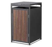 ML-Design Abri Cache 1 Poubelle, 68x80x120cm 240L, Anthracite Aspect Bois Foncé, en Acier, Couvercle Rabattable et Porte Clôture, Protection Visuelle, Habillage Conteneurs, Résistant aux Intempéries