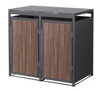 ML-Design Abri Cache 2 Poubelles, 132x80x120cm 240L, Anthracite Aspect Bois Foncé en Acier, Couvercle Rabattable et Porte Clôture, Protection Visuelle, Habillage Conteneurs, Résistant aux Intempéries