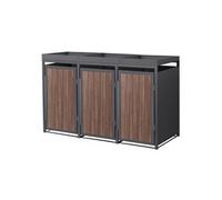 ML-Design Abri Cache 3 Poubelles 196x80x124cm 240L, Anthracite Aspect Bois Foncé en Acier,