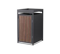 ML-Design Abri cache pour 1 poubelle 68x80x124cm capacité 240L anthracite acier aspect bois foncé toit pour plantes fleurs habillage rangement