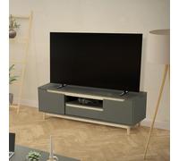 ML-Design Armoire TV Vert-Naturel, Meuble TV avec 2 Portes, Tiroir, Etagère, Pieds en Bois de Pin, Étagère TV Lowboard 140x40x46 cm, Buffet TV jusqu'à 65 Pouces, Table Bas, Meuble TV de Salon Chambre