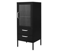 ML-Design Armoire Vitrine 42x102x40cm, Noir, Vitrine Métallique avec 2 Étagères/Casiers, Bibliothèque à Dossiers, 1 Porte et 2 Tiroirs, Style Industriel, Meuble De Rangement, Classeur de Bureau Salon