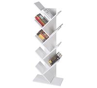 ML DESIGN Bibliothèque de Rangement, Étagère à 8 Niveaux en Forme d'Arbre, en Bois, 50x25x140 cm, Blanc, Robuste et Résistant aux Rayures, Étagère de Sol d'Angle, Étagère Murale, pour le Salon, Bureau