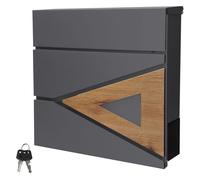 ML-Design Boîte aux Lettres 37x36,5x11 cm Anthracite/Optique Bois, en Acier, Boîte Postale avec Compartiment à Journaux/Courrier, Verrouillable avec 2 Clés, Murale, Design Moderne, avec Porte-Journaux