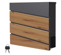ML-Design Boîte aux Lettres Murale 37x37x11 cm, Anthracite/Façade Noir avec Aspect Bois, Acier, Boîte Postale avec Compartiment à Journaux/Courrier/Correspondance, Moderne, Verrouillable avec 2 Clés