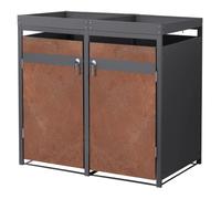 ML-Design Box Double pour 2 Poubelles avec Toit Végétal, jusqu'à 240L, 132x80x124 cm, Acier/Acier Corten, Anthracite/Aspect Rouillé, Résistant aux Intempéries, Habillage Verrouillable, Conteneur Abri