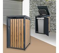 ML-Design Box pour 1 Poubelle, 240L, 68x80x116,3 cm, en Acier, Anthracite/Aspect Chêne, Résistant aux Intempéries, Habillage de Poubelle avec Couvercle Rabattable/Porte, Conteneur Abri Hangar