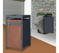 ML-Design Box pour 1 Poubelle avec Toit Végétal, jusqu'à 240L, 68x80x124 cm, en Acier, Anthracite/Aspect Rouillé, Résistant aux Intempéries, Habillage de Poubelle Verrouillable, Conteneur Abri Hangar