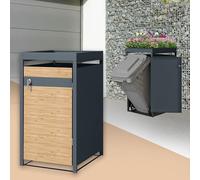 ML-Design Box pour 1 Poubelle avec Toit Végétal, jusqu'à 240L, 68x80x124 cm, en Acier, Anthracite/Aspect Mélèze, Résistant aux Intempéries, Habillage de Poubelle Verrouillable, Conteneur Abri Hangar