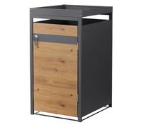 ML-Design Box pour 1 Poubelle avec Toit Végétal, jusqu'à 240L, 68x80x124 cm, en Acier, Anthracite/Aspect Chêne, Résistant aux Intempéries, Habillage de Poubelle Verrouillable, Conteneur Abri Hangar