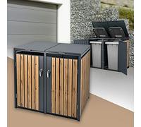 ML-Design Box pour 2 Poubelles, 240L, 132x80x116,3 cm, en Acier, Anthracite/Aspect Chêne, Résistant aux Intempéries, Habillage de Poubelle avec Couvercle Rabattable/2 Portes, Conteneur Abri Hangar