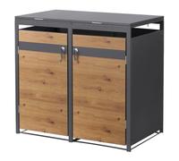 ML-Design Box pour 2 Poubelles, 240L, 132x80x120 cm, en Acier, Anthracite/Aspect Chêne, Résistant aux Intempéries, Habillage de Poubelle avec Couvercle Rabattable/Porte, Conteneur Abri Hangar