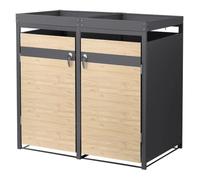 ML-Design Box pour 2 Poubelles avec Toit Végétal, jusqu'à 240L, 132x80x124 cm, en Acier, Anthracite/Aspect Mélèze, Résistant aux Intempéries, Habillage de Poubelle Verrouillable, Conteneur Abri Hangar