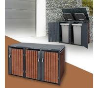 ML-Design Box pour 3 Poubelles, 240L, 200x80x116,3 cm, en Acier/Acier Corten, Anthracite/Aspect Rouille, Habillage de Poubelle avec Couvercle Rabattable/3 Portes, Conteneur Abri Hangar Cache-Poubelle