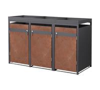 ML-Design Box pour 3 Poubelles avec Toit Végétal, 3 Portes, 240L, 200x80x124 cm, Acier Corten, Anthracite/Aspect Rouillé, Résistant aux Intempéries, Habillage Poubelle Verrouillable, Conteneur Hangar