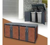 ML-Design Box pour 4 Poubelles, 240L, 264x80x116,3 cm, en Acier/Acier Corten, Anthracite/Aspect Rouille, Habillage de Poubelle avec Couvercle Rabattable/4 Portes, Conteneur Abri Hangar Cache-Poubelle