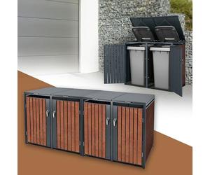 ML-Design Box pour 4 Poubelles, 240L, 264x80x116,3 cm, en Acier/Acier Corten, Anthracite/Aspect Rouille, Habillage de Poubelle avec Couvercle Rabattable/4 Portes, Conteneur Abri Hangar Cache-Poubelle