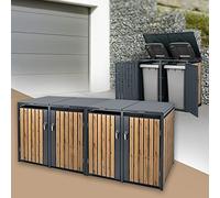 ML-Design Box pour 4 Poubelles, 240L, 264x80x116,3 cm, en Acier, Anthracite/Aspect Chêne, Résistant aux Intempéries, Habillage de Poubelle avec Couvercle Rabattable/4 Portes, Conteneur Abri Hangar