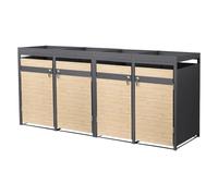 ML-Design Box pour 4 Poubelles avec Toit Végétal, jusqu'à 240L, 264x80x124 cm, en Acier, Anthracite/Aspect Mélèze, Résistant aux Intempéries, Habillage de Poubelle Verrouillable, Conteneur Abri Hangar