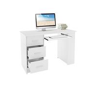 ML-Design Bureau avec 3 Tiroirs, 3 Etagères et Clavier Coulissant, 110x49x75 cm, Blanc,