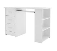 ML-Design Bureau avec 3 Tiroirs, 3 Étagères et Clavier Coulissant, 110x49x75 cm, Blanc, Table de Travail, Espace de Rangement, Meuble d'Ordinateur, Table PC Portable, pour Maison Bureau Home Office