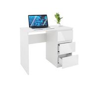 ML-Design Bureau avec 3 Tiroirs, 90x76x50 cm, Blanc, Façades de Tiroirs en Haute Brillance, Beaucoup d'Espace de Rangement, Table de Travail d'Ordinateur, Meuble de Bureau PC, pour Maison, Home Office