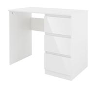 ML-Design Bureau avec 3 Tiroirs, 90x76x50 cm, Blanc, Façades de Tiroirs en Haute