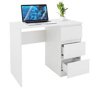 ML-Design Bureau avec 3 Tiroirs, 90x76x50 cm, Blanc Mat, Beaucoup d'Espace de Rangement, Table de Travail d'Ordinateur/PC Portable, Bureau d'Écriture/d'Étude Moderne, Meuble pour Maison, Home Office