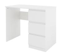 ML-Design Bureau avec 3 Tiroirs 90x76x50 cm Blanc Mat Beaucoup d'Espace de Rangement Table de Travail d'Ordinateur/PC Portable