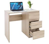 ML-Design Bureau avec 3 Tiroirs, 90x76x50 cm, en Chêne Sonoma, Beaucoup d'Espace de Rangement, Table de Travail d'Ordinateur/PC Portable, Bureau d'Écriture/d'Étude Moderne, pour Maison Home Office