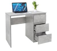 ML-Design Bureau avec 3 Tiroirs, 90x76x50 cm, Gris Imitation Béton, Beaucoup d'Espace de Rangement, Table de Travail d'Ordinateur/PC Portable, Bureau d'Écriture/Étude Moderne, pour Maison Home Office