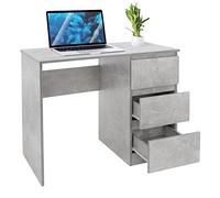 ML-Design Bureau avec 3 Tiroirs, 90x76x50 cm, Gris Imitation Béton, Beaucoup d'Espace de Rangement, Table de Travail d'Ordinateur/PC Portable, Bureau d'Écriture/Étude Moderne, pour Maison Home Office