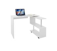 ML-Design Bureau d'Angle Pivotant 90°, Forme de L, 150x88x75 cm, MDF Blanc Brillant, Combinaison Bureau d'Angle/Table de Travail