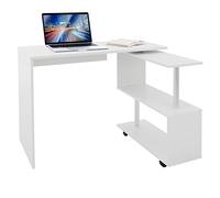 ML-Design Bureau d'angle Pivotant 90°, Forme de L, 150x88x75 cm, MDF Blanc Brillant, Combinaison Bureau d'angle/Table de Travail d'Ordinateur PC, 4 roulettes, Table Informatique Maison, Home Office