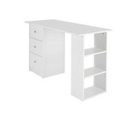 ML-Design Bureau d'Ordinateur, 3 Tirois, 3 Etagères de Rangement, 1 Large Plateau, Blanc,
